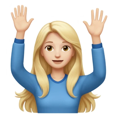 I want a white female animated gif emoji with long blonde hair putting hands up in the air sticker
