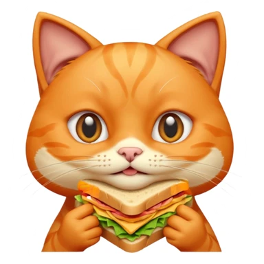 cute orange cat portrait, head and shoulders only, biting a sandwich, funny expression, 3D cartoon, mobile game icon style, clean background, no text, no watermark sticker