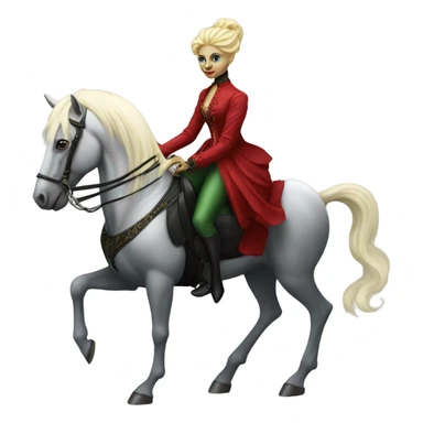 "galora green blonde alien woman" in red Victorian dress elegant, full body, on pegaso sticker