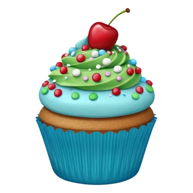Cartoon Cupcake: blue cream, green paper, sprinkles with cherry on top  sticker
