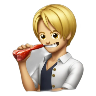 sanji eating dog with a big knife and ketchup sticker