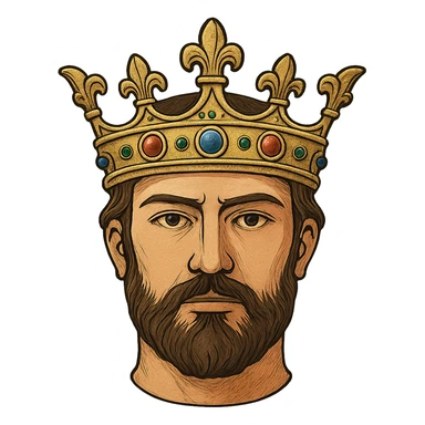 face with gold crown and jewels, digital illustration sticker