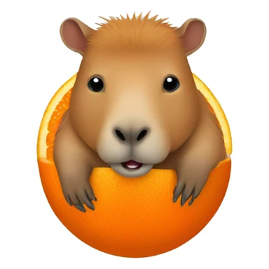 a capybara with an orange on its head sticker