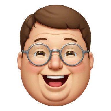 Peter Griffin as a classic emoji, laughing, eyes closed, round face, glasses sticker