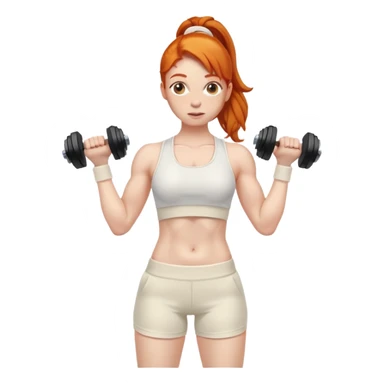 Ginger gym girl with dumbbells and cream gym clothes sticker