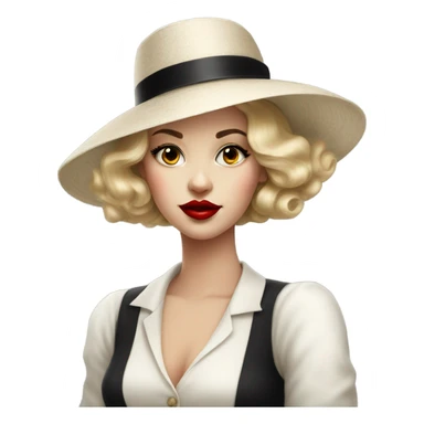 beautiful vintage girl white  in a hat black with red lipstick sticker