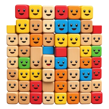 A stack of colorful toy blocks, each with adorable faces and expressions sticker