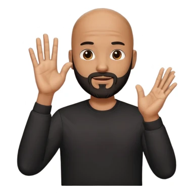 man with a bald head and black beard, wearing a black shirt, standing and clapping his hands sticker