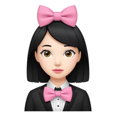 realistic black hair woman with pink bowtie sticker