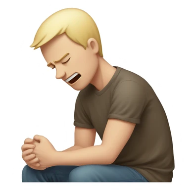 A white-skinned man kneeling and crying, trying to mend his girlfriend's broken heart. The heart is a broken emoji heart, highlighting the emotional scene. sticker