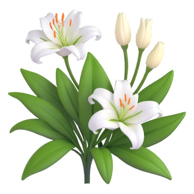 Elegant white lily flower with detailed petals and green foliage sticker