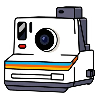 Polaroid instant film camera with developing photo coming out sticker