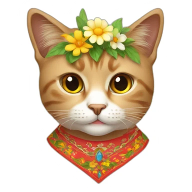 A cat wearing Ukrainian traditional dress and flowers on the head  sticker