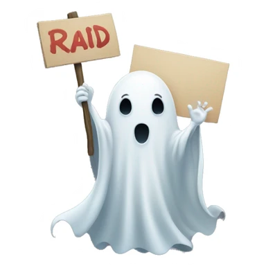cutesy ghost holding a sign that says raid sticker