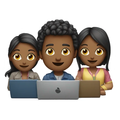 2 girl and 3 man each of them holding laptop and sit together  sticker