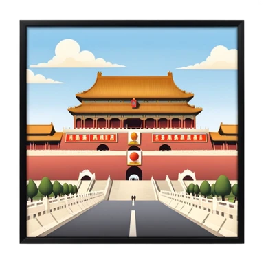 Tiananmen Square, Beijing, Chinese architecture, sunny day, travel illustration sticker