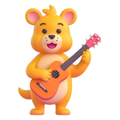 cheerful animal with a ukulele, 3D emoji style sticker