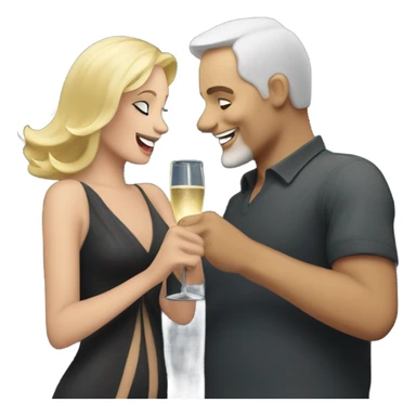 A fifty years man and a blonde woman dansing with a bottle of champagne by night sticker