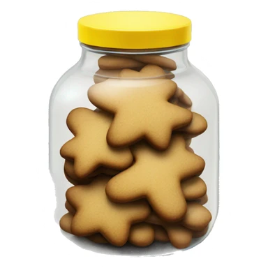 Realistic glass cookie jar yellow lid full of gingerbread cookies isolated.  sticker
