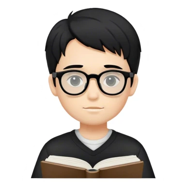 Chico de pelo negro con gafas negras, piel blanca estudiando sticker