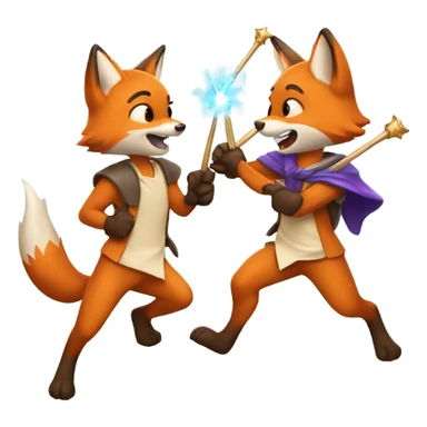 two foxes fight with magic wands sticker