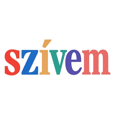 colorful modern text image with the word 'szívem' in the center, varied colorful fonts, no emoji or face sticker