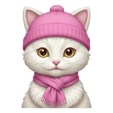 white cat in a pink scarf and hat sticker