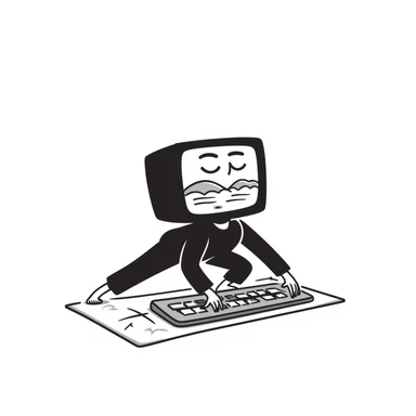 a computer doing yoga, hand-drawn doodle style sticker