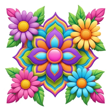 3D, psychedelic colored hippie style corner flower border sticker