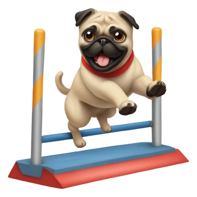 Pug doing agility with white background  sticker
