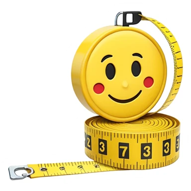 A 3D emoji-style yellow measuring tape, rolled in a spiral with black markings, realistic light and shadow, minimalistic background, vector-like clean design. sticker