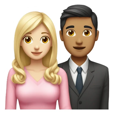 Blonde girl and Asian guy couple with pink heart sticker