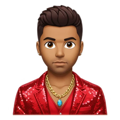 Ginuwine dark brown hair, red sequin jacket, shirtless with necklace sticker