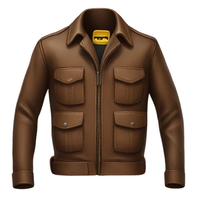 Create an emoji of an Indiana Jones-style brown leather jacket, with realistic details like pockets and straps. sticker