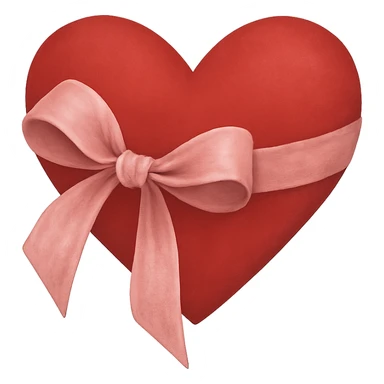 heart with a pink velvet ribbon accent, clean digital illustration, no background sticker