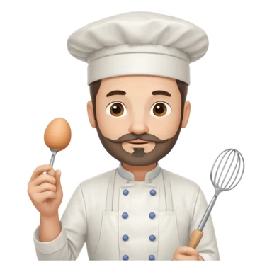 Middle aged male pastry chef - with a small beard, apron, white hat, and holding an egg beater in his hand sticker