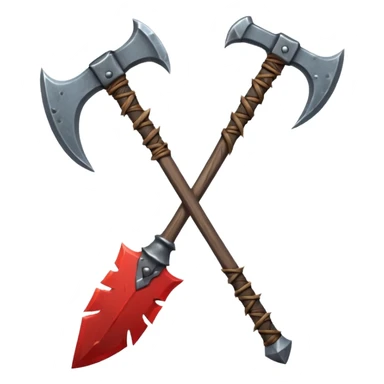 savage barbarian axe object icon, spiked double blade, battle-worn metal, scratches, heavy fantasy weapon, 3D cartoon, mobile game icon style, centered, clean background, no text, no watermark sticker
