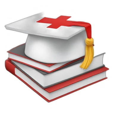 White Student cap with red medical cross On a stack of books sticker