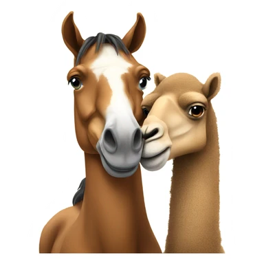 A horse hugging a camel sticker