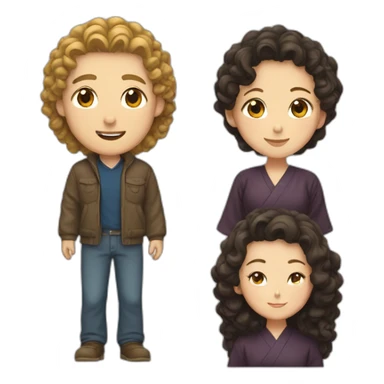 a white man with curly mid-length hair in love with a japanese woman with long hair sticker