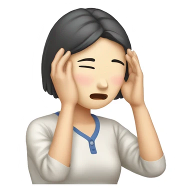 Holding one hand on her head, Korean woman in her 40s, headache, sad expression sticker