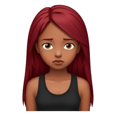a brown girl with straight long dark red hair, black tank top, . Looking sad sticker