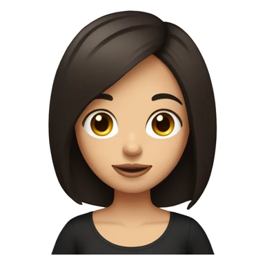 Girl with dark brown bob haircut and fair skin and black t-shirt holding a potato  sticker