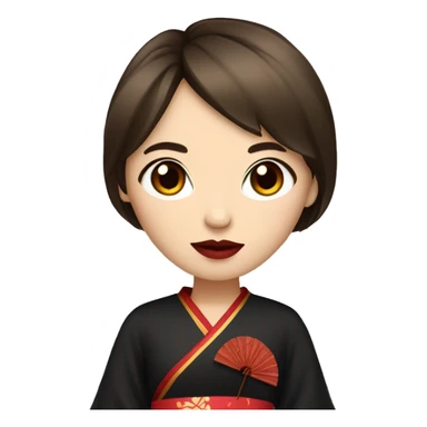 Girl with brown hair and brown eyes red lips wearing black with Chinese fan in hand sticker