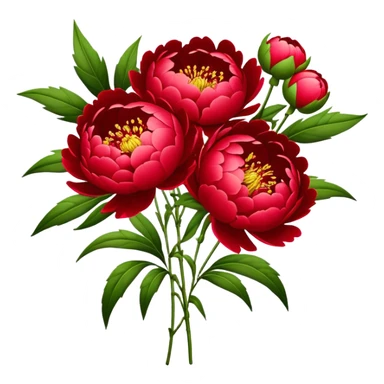 big bouquet Red Peony, luxuriant, stem, leaf sticker