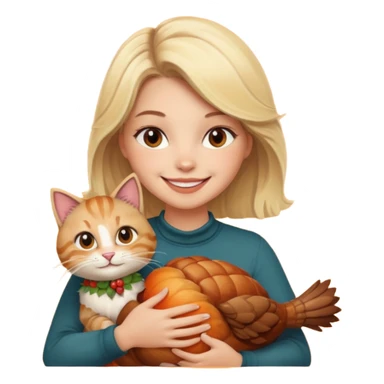 A blonde woman with a thanksgiving turkey cat sticker