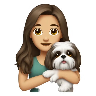 Brunette girl long hair, hugging her Shih tzu sticker