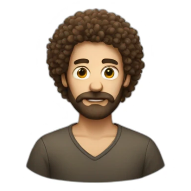a man with frizzy hair, bushy beard, and crooked nose sticker