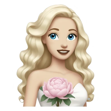 White bride with long light blonde hair and blue eyes with light pink peonies in hair white skin  sticker