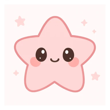 sweet pink star character, kawaii style, blushing cheeks, soft pink tones, friendly expression sticker